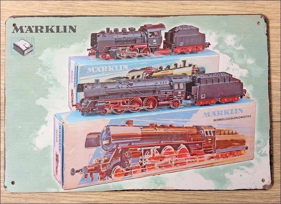 MARKLIN Retro Metalen Modeltrein Wandbord poster locomotief, Wisselstroom, Verzenden, Märklin, Nieuw