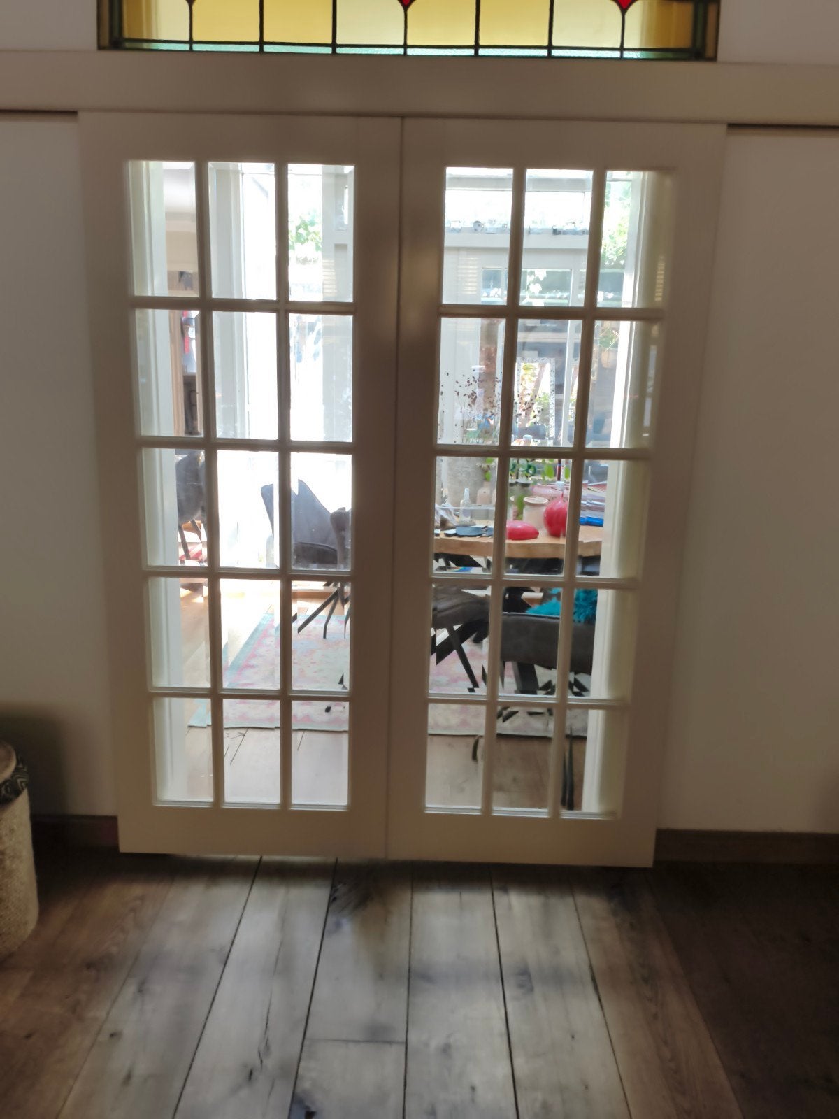 Dubbele schuifdeuren met glas - Zo goed als nieuw, Ophalen, 80 tot 100 cm, Binnendeur, Zo goed als nieuw