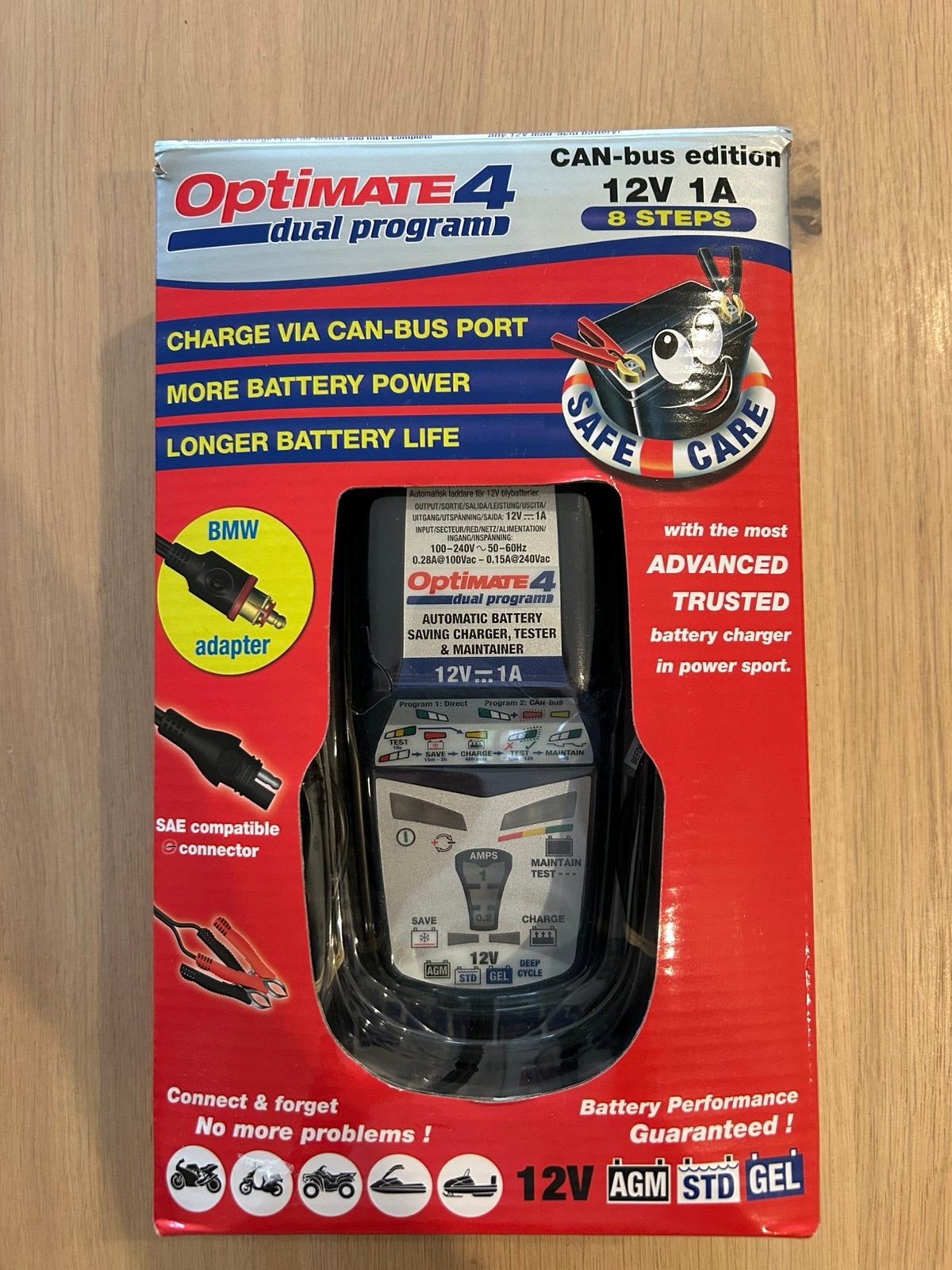 OptiMate 4 motor druppellader met BMW CAN‑bus adapter, Verzenden