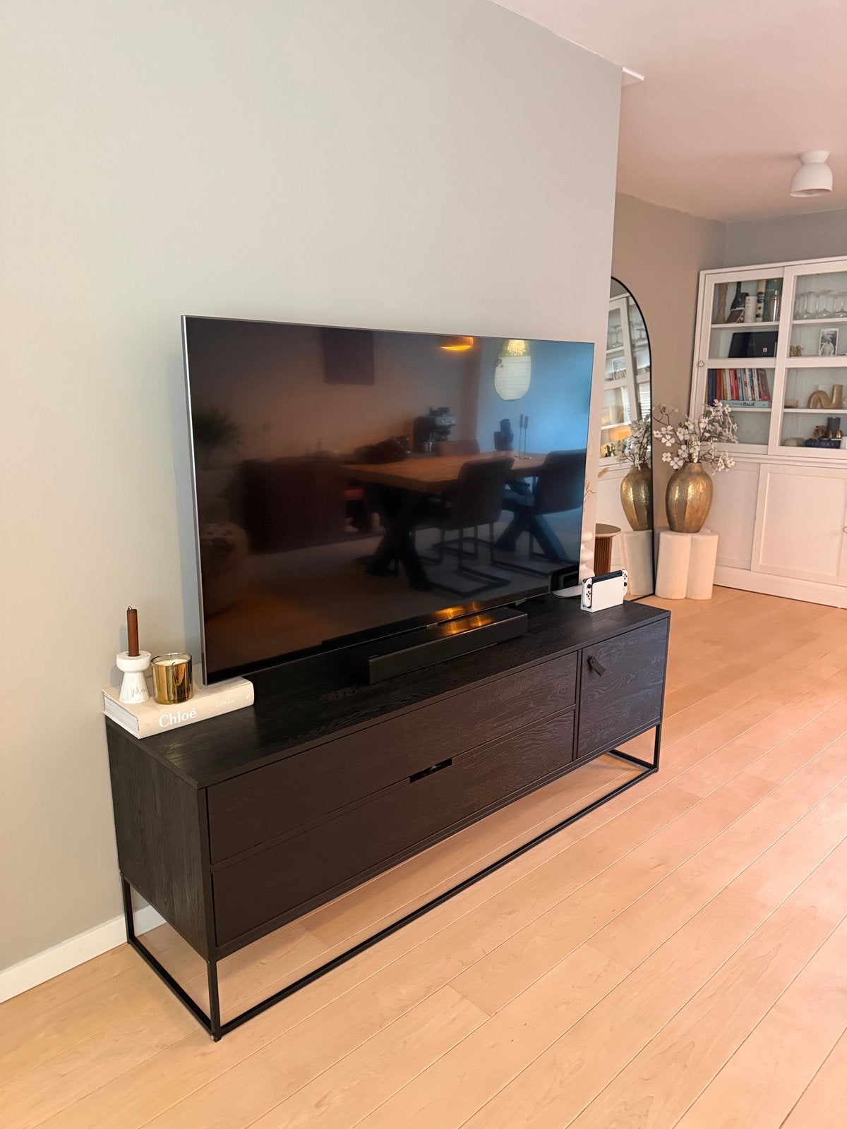 WOOOD Silas TV-meubel 180 cm essen blacknight, Ophalen, 150 tot 200 cm, Zo goed als nieuw, Minder dan 100 cm