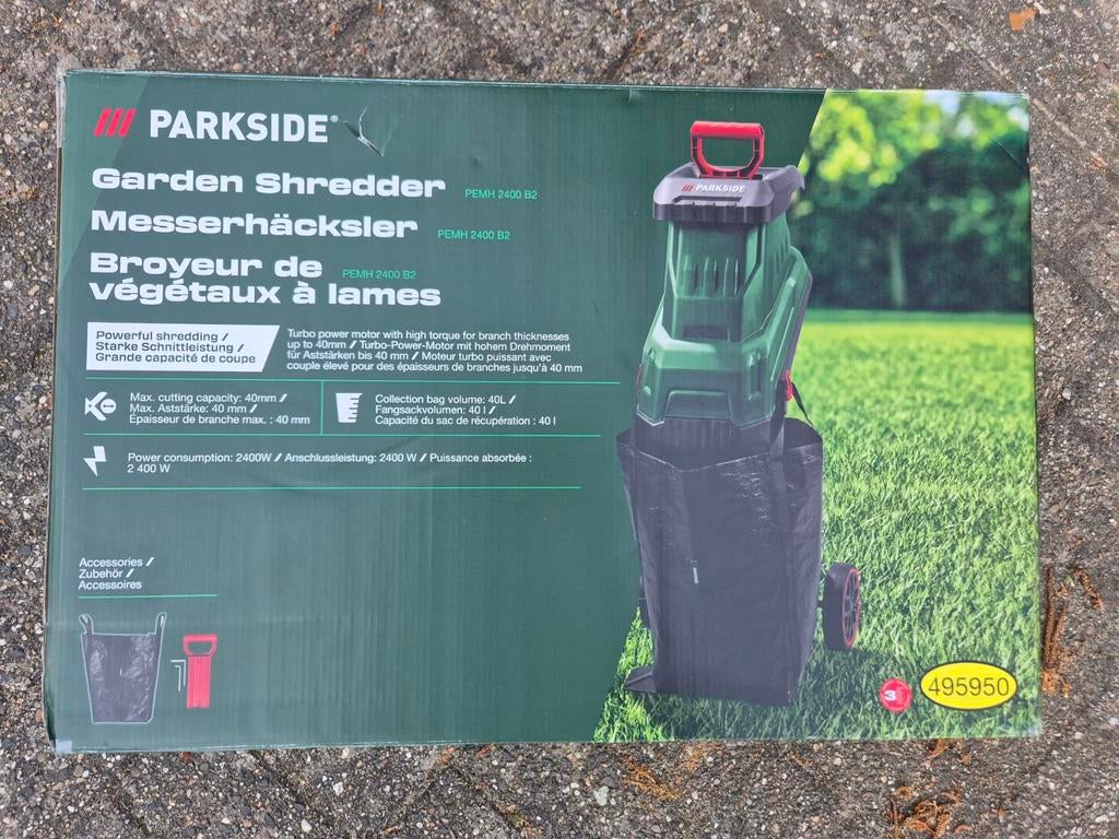 Parkside hakselaar 2400 W elektrische houtversnipperaar, Tuin en Terras, Hakselaars, Nieuw, Ophalen of Verzenden, Parkside, Met opvangzak
