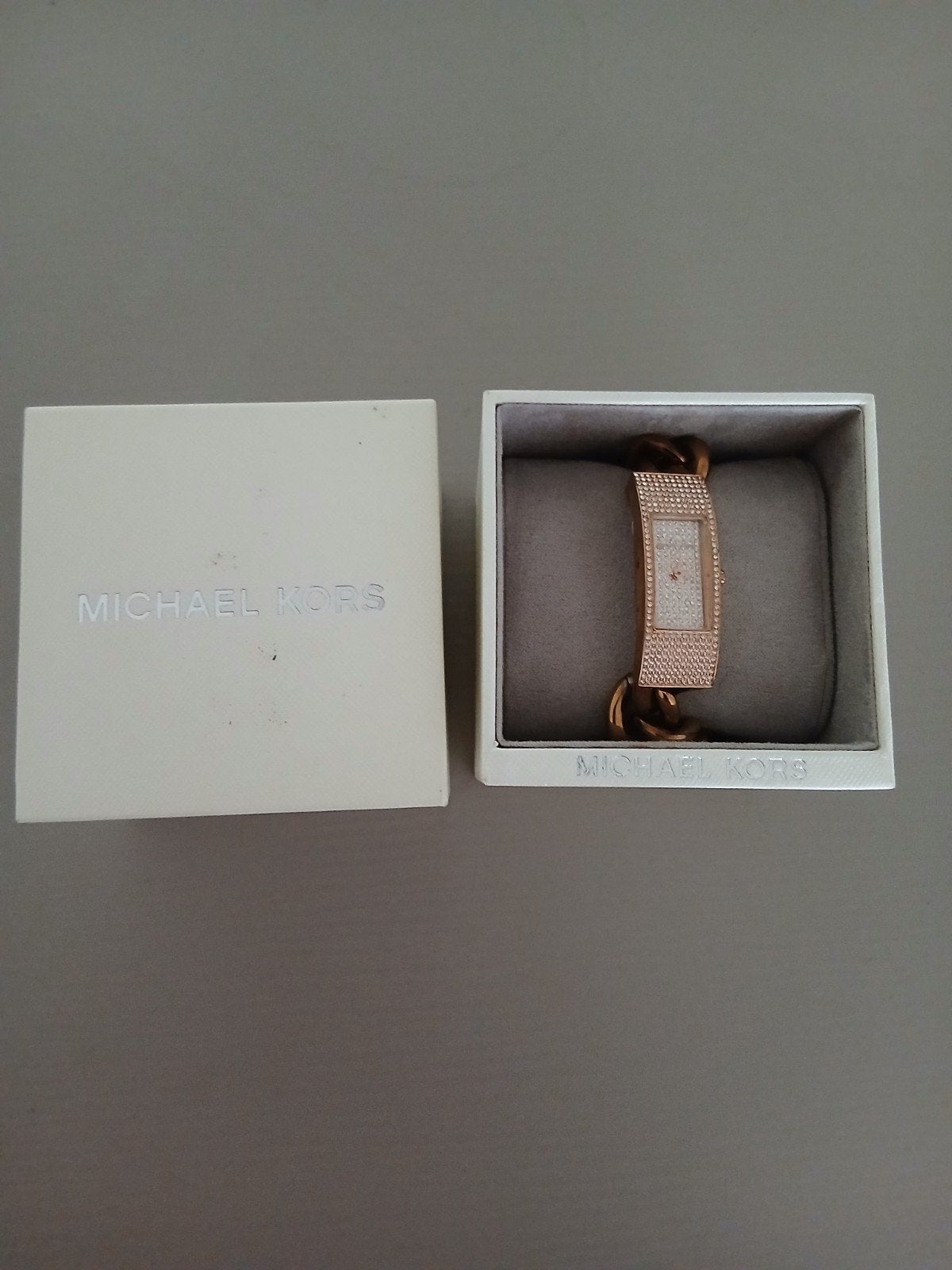 Michael Kors horloge met steentjes en originele doos, Staal, Gebruikt, Staal, Polshorloge