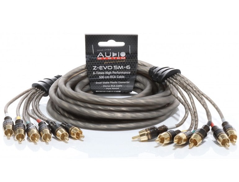 Audio System Z-EVO 5M-6 RCA / 6 Kanaals Tulpkabel 5 meter, Auto diversen, Autospeakers, Info@optimount.nl, Nieuw, Ophalen of Verzenden