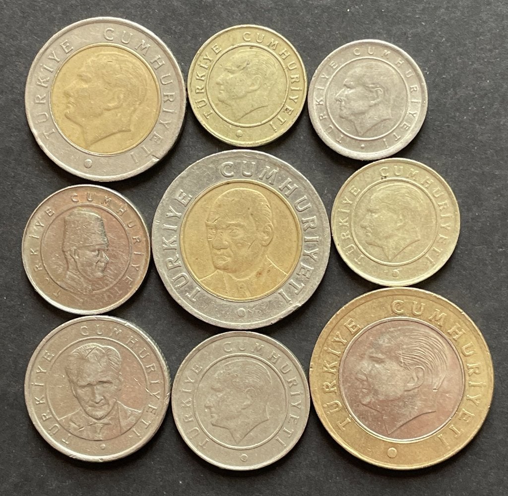 9 verschillende munten Turkije, Ophalen of Verzenden, Overige landen