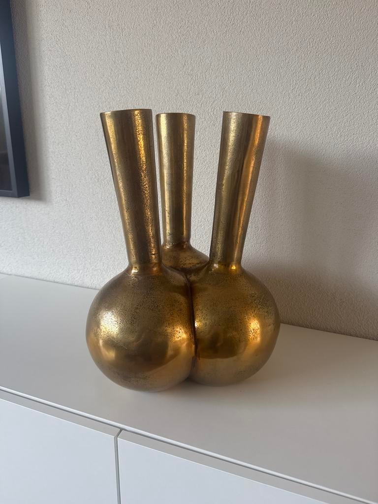 Bombyxx Tuitvaas Goud met 3 Tuiten, Huis en Inrichting, Woonaccessoires | Vazen, Ophalen of Verzenden, Overige kleuren, Overige materialen