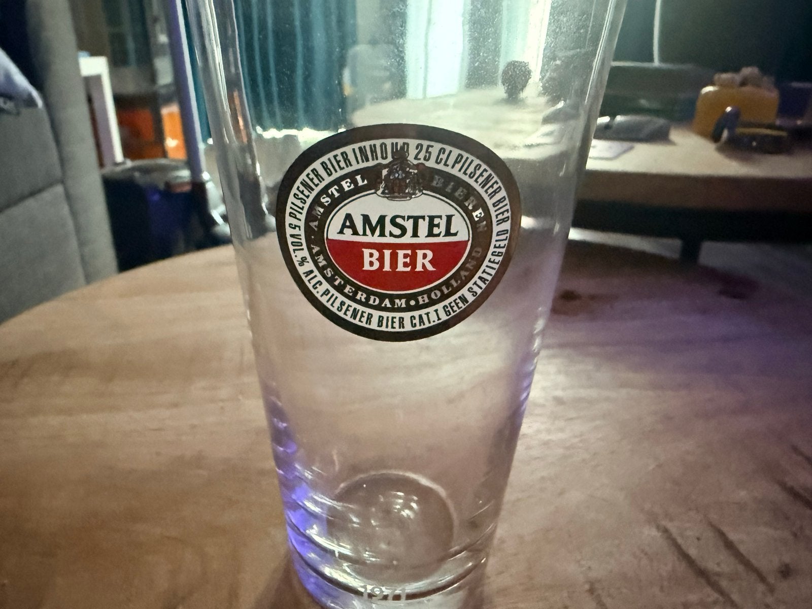 Amstel Bier Glas - Vintage 1971 Design 2 stuks, Ophalen, Zo goed als nieuw, Glas of Glazen, Amstel