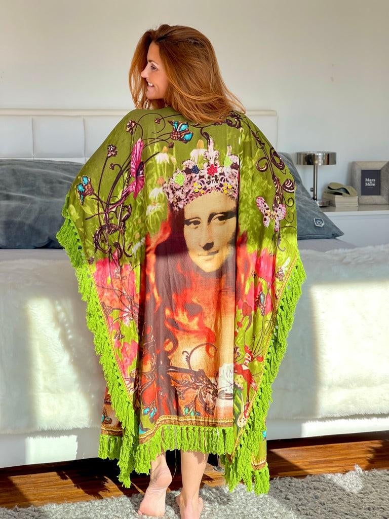 Kimono met mona lisa print, Gipsy Queen., Kleding | Dames, Gipsy Queen, Ophalen of Verzenden, Zo goed als nieuw, Groen