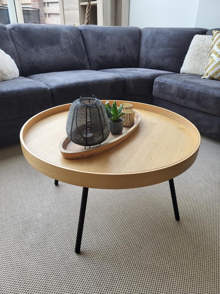 Ronde houten salon tafel, Huis en Inrichting, Tafels | Salontafels, Ophalen, Gebruikt, 50 tot 100 cm, Rond