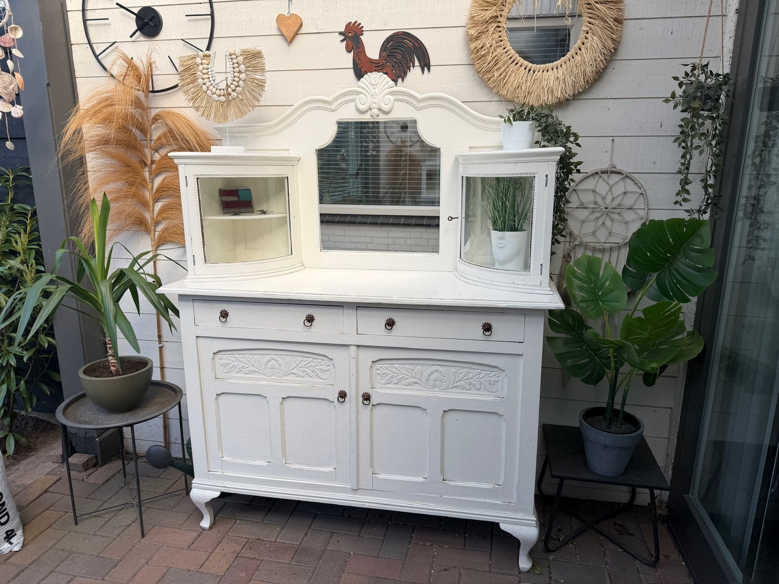 Mooie antiek brocante witte kast lades spiegel en deurtjes, Ophalen