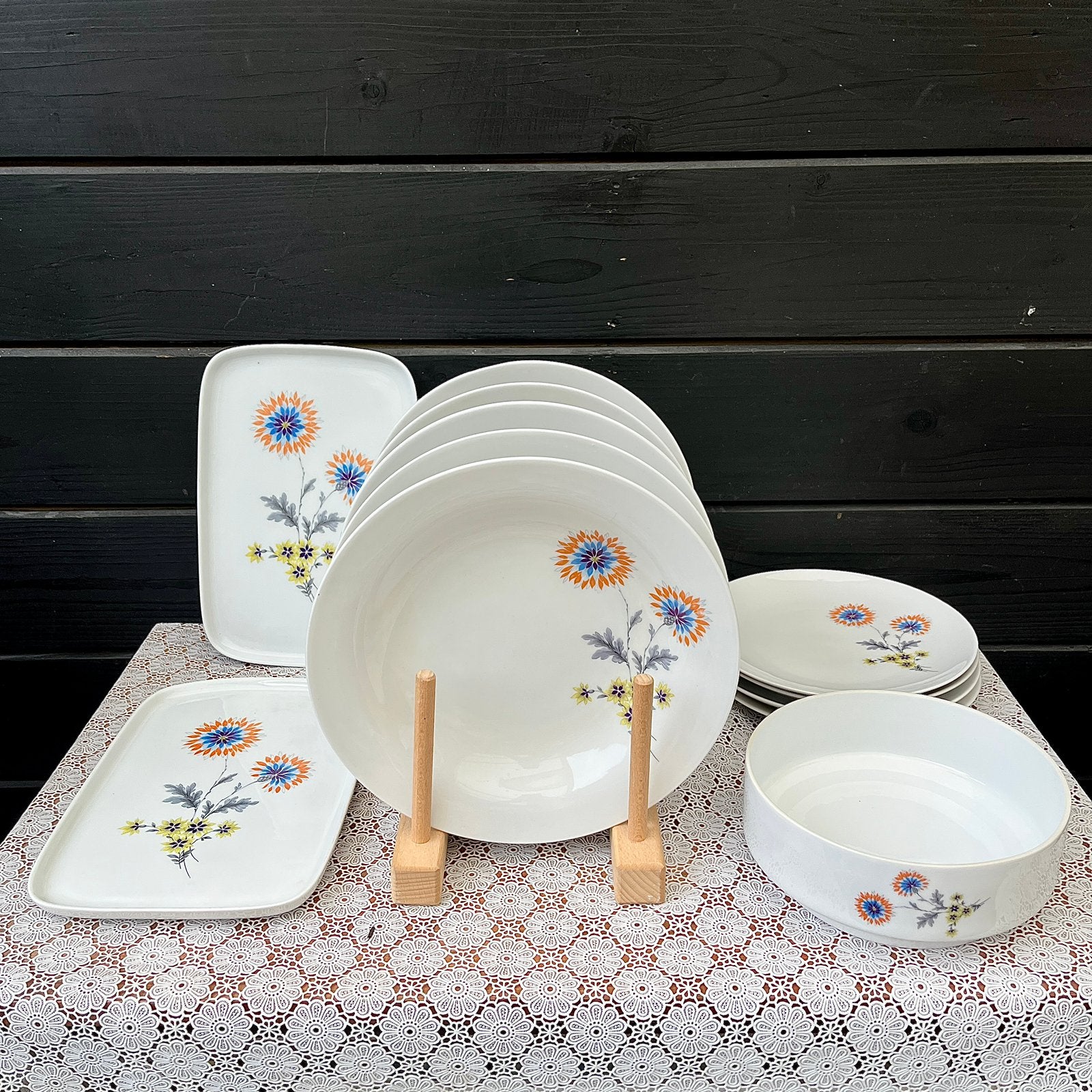 12 delig vintage porceleinen servies met bloemen van Melitta, Antiek en Kunst, Antiek | Servies compleet, Ophalen