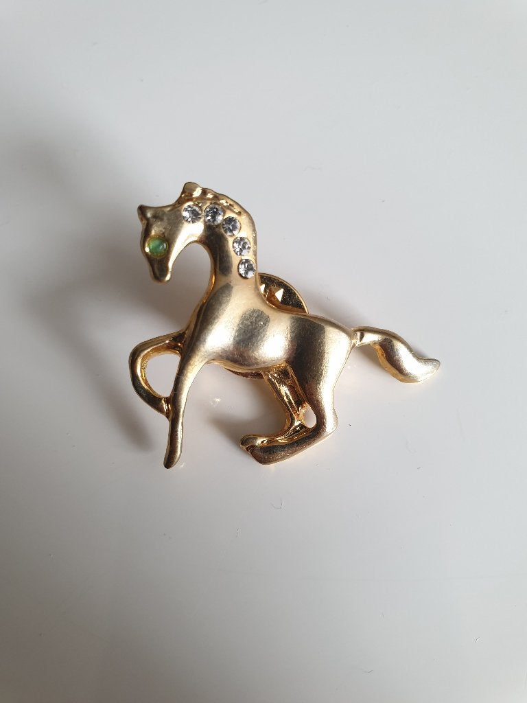 Vintage broche paard, Ophalen of Verzenden, Goud, Met strass