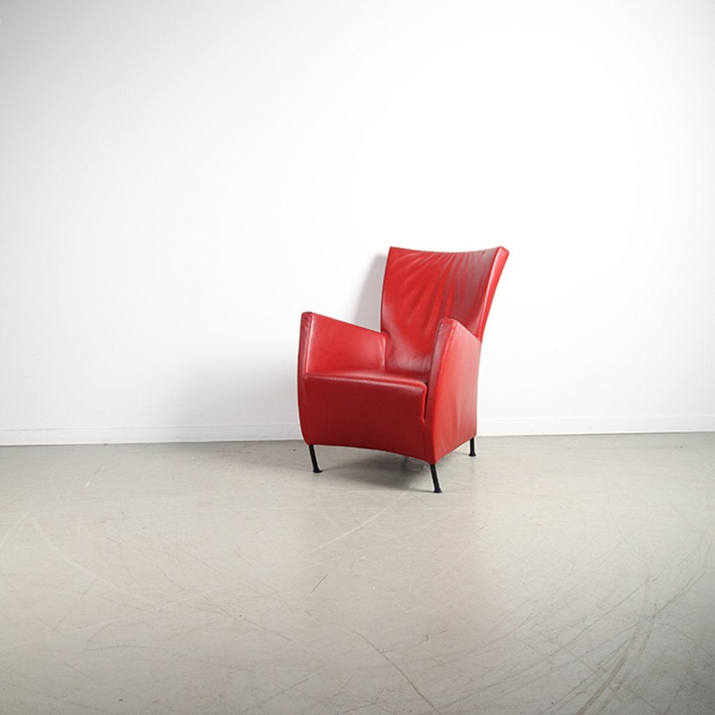 2x Montis Windy Rood leder + bijpassende hocker, Huis en Inrichting, Fauteuils, Niet ingevuld, Niet ingevuld, Ophalen of Verzenden