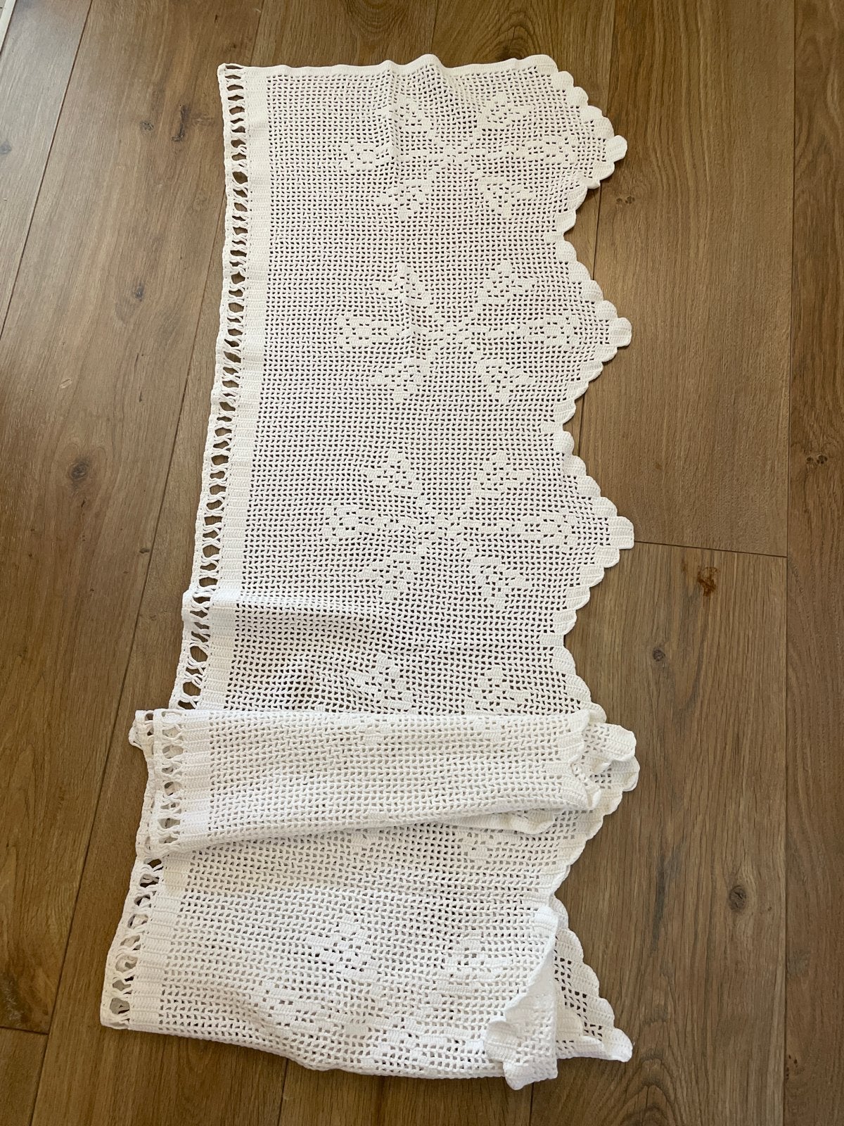 Gehaakt gordijn 180x43 cm, Huis en Inrichting, Ophalen of Verzenden, Gebruikt, Wit, Gordijn
