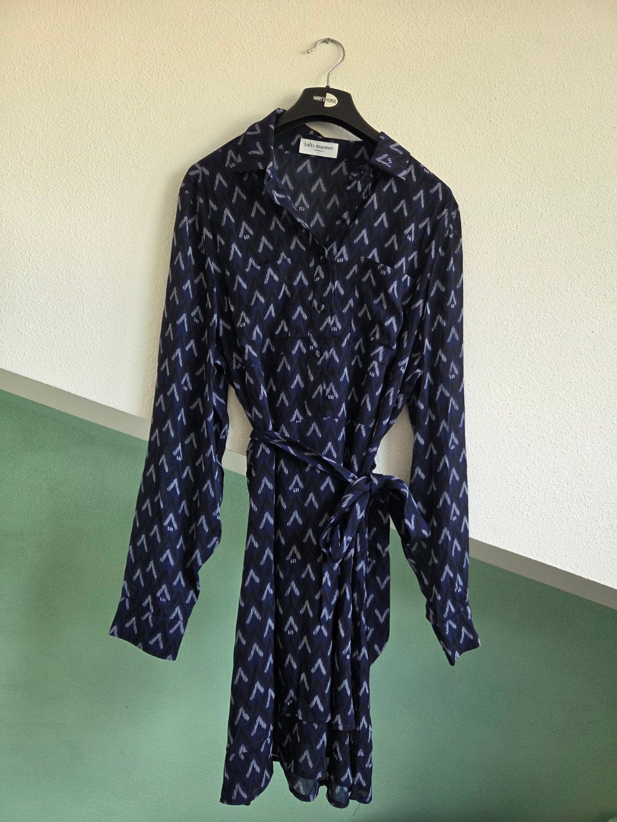 Lofty Manner Jurk Maat L - Donkerblauw met print, Blauw, Lofty Manner, Maat 42/44 (L), Nieuw