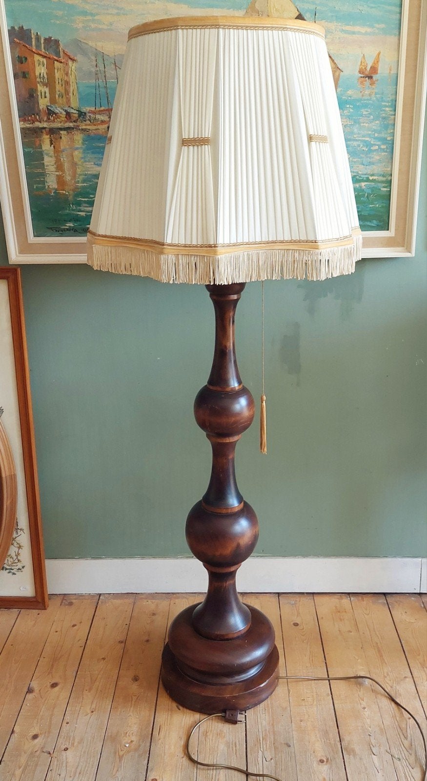 Vintage Houten Balusterlamp Aura Peeperkorn stijl vloerlamp, Ophalen
