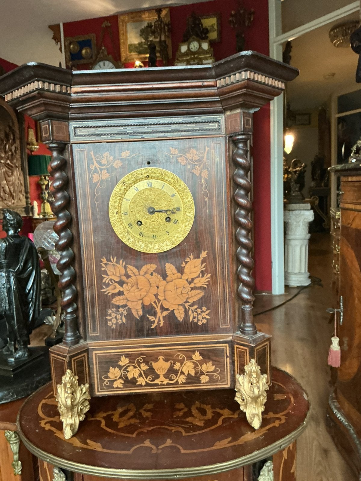 Fraaie 19e eeuwse franse rosewood marquetry portiekklok, Ophalen of Verzenden