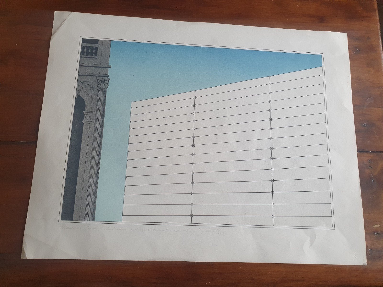 Marinus Fuit - Italiaans gebouw naast schutting - Litho, Ophalen