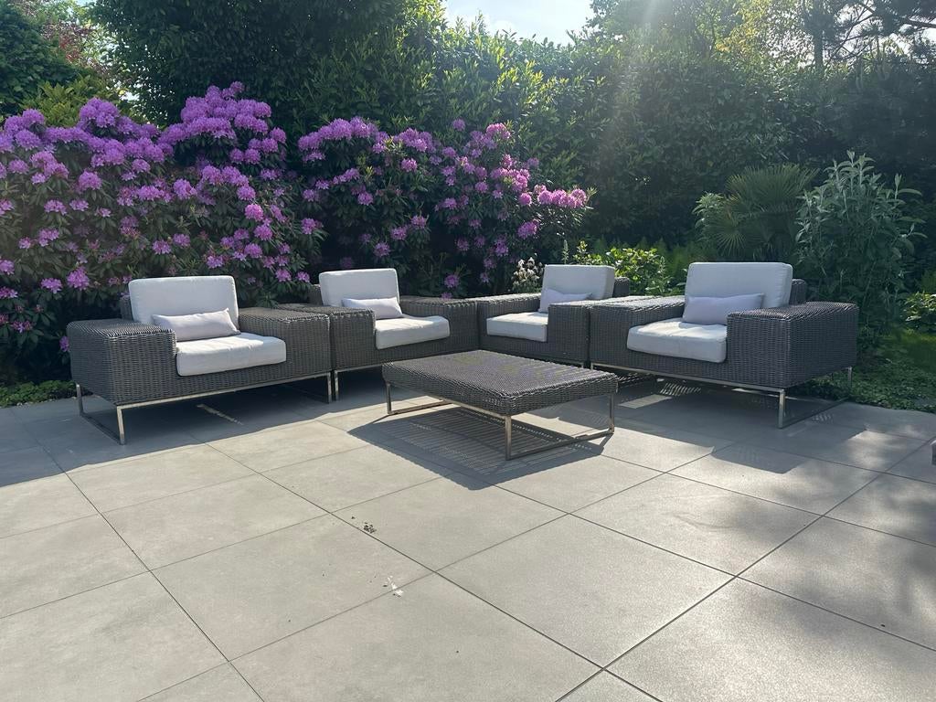 Luxe Loungeset met 4 Fauteuils en Salontafel, Tuin en Terras, Tuinsets en Loungesets, Ophalen, 4 zitplaatsen, Zo goed als nieuw