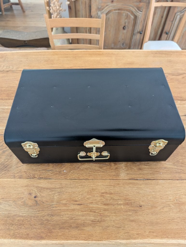 Zwarte metalen opbergkist / vintage look trunk, Ophalen, Gebruikt, Minder dan 50 cm, Metaal