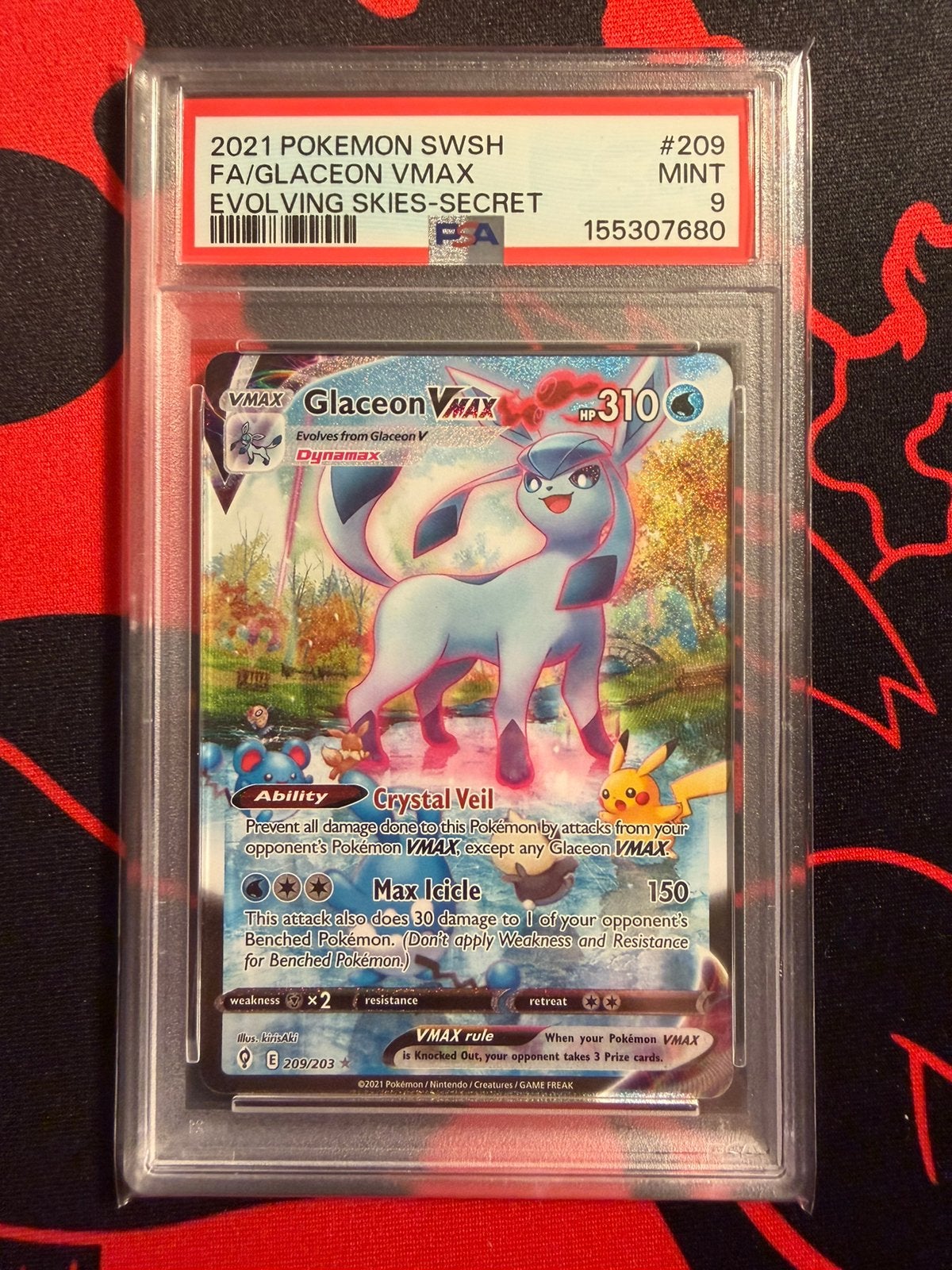 Glaceon vmax 209 psa9 mint, Ophalen of Verzenden, Zo goed als nieuw