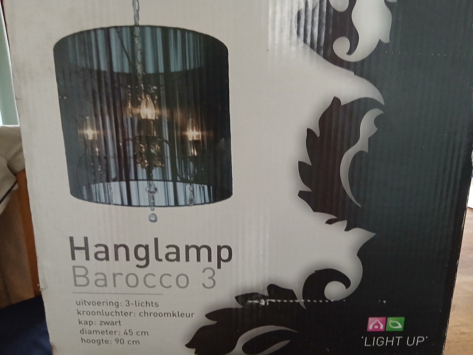 Hanglamp Barocco 3 - Zwarte kroonluchter met kap, Nieuw, Ophalen of Verzenden, Metaal, Barok, Modern