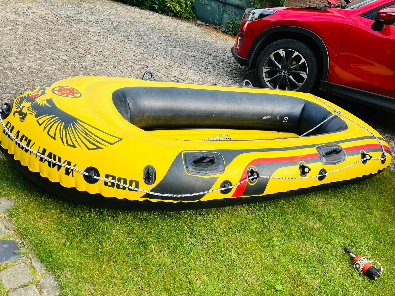 Rubberen opblaasbare boot incl compressor., Watersport en Boten, Kano's, Ophalen, Zo goed als nieuw, Twee personen, Overige typen