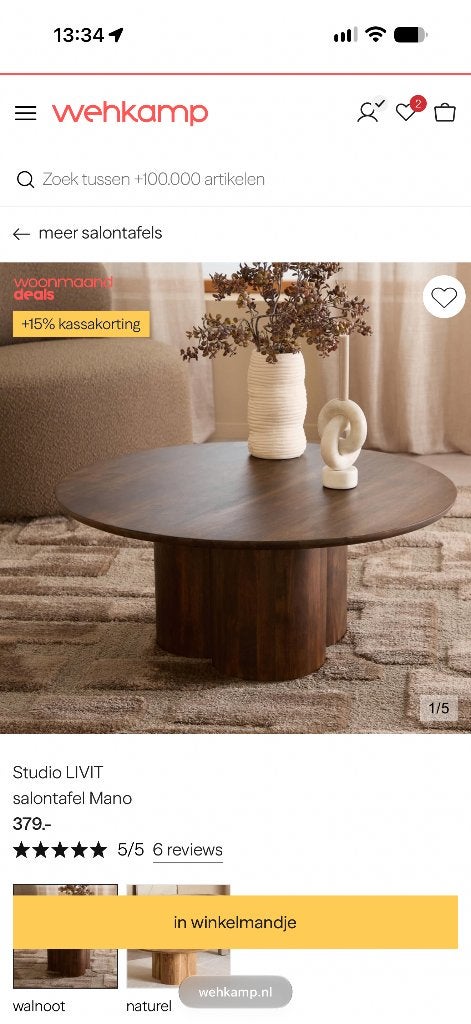 Studio LIVIT Mano salontafel, Ophalen, Gebruikt, 50 tot 100 cm, Rond