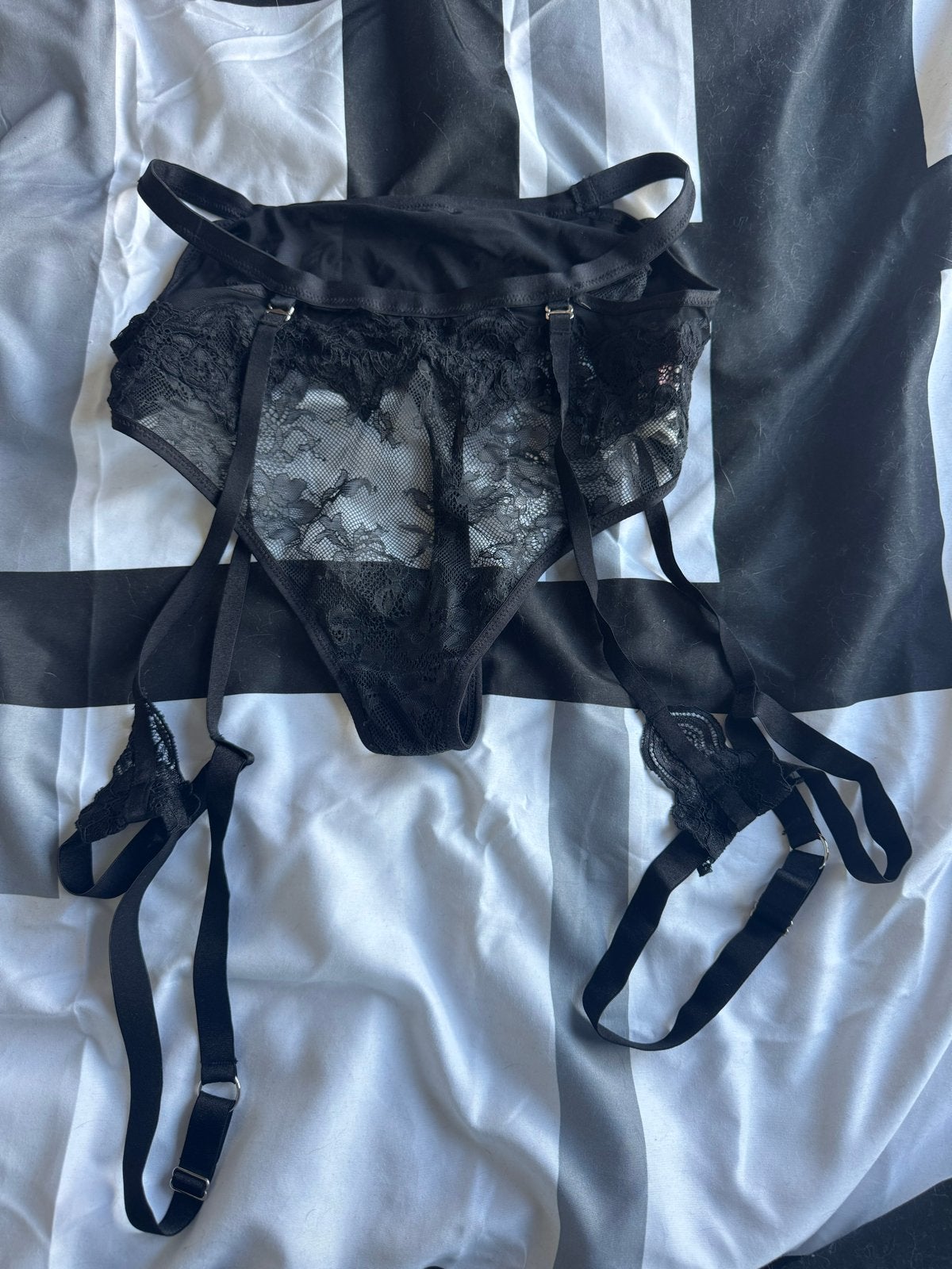 Zwarte kanten jarretel slip, Ophalen of Verzenden, Zwart, Slip