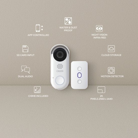Calex Smart Video Deurbel met Chime - Draadloos nieuw, Ophalen, Bewegingsdetectiesensor, Nieuw, Draadloos