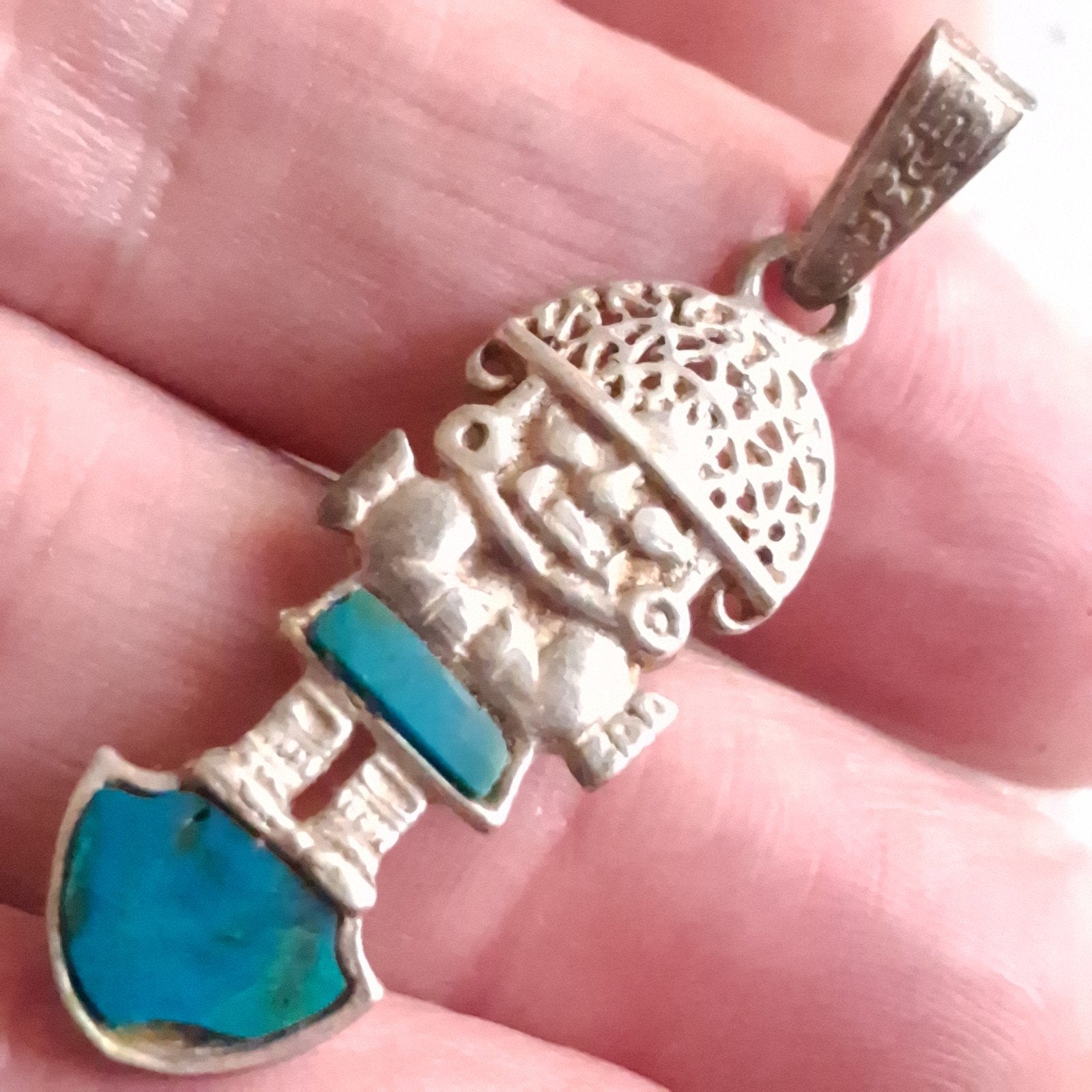 Zilveren Indiaanse Hanger Maya of Inca met Turkoois, Verzenden, Zilver, Zilver