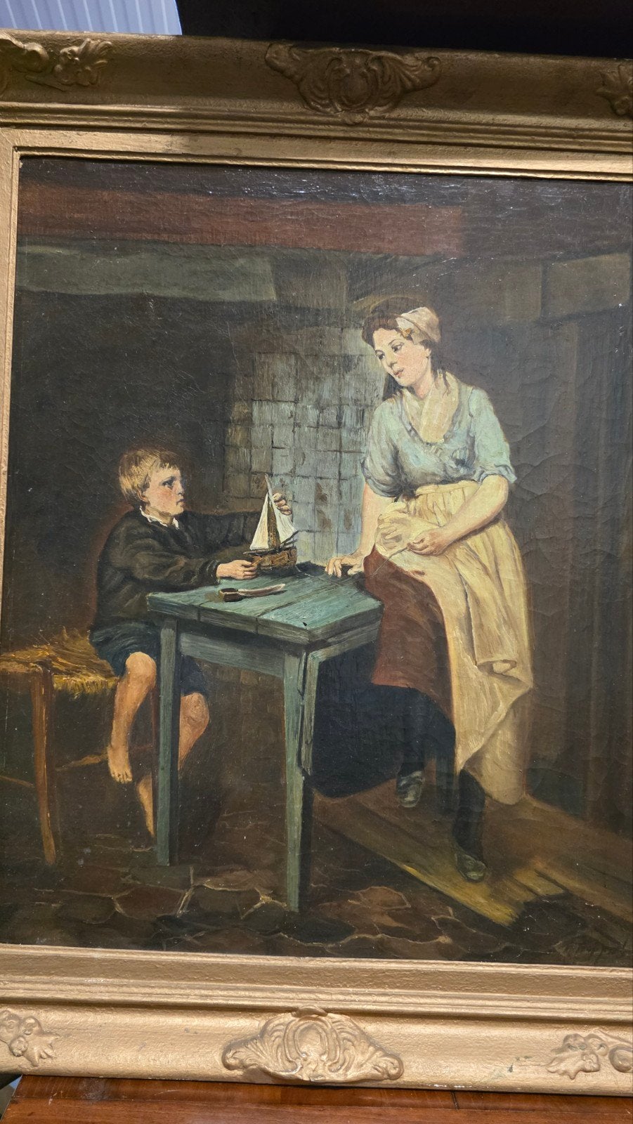 mooi groot vroeg antiek schilderij, Ophalen