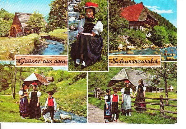 Ansichtkaart	Klederdracht	Schwarzwald (Duitsland)	5-luik, Verzenden, 1960 tot 1980, Gelopen, Klederdracht
