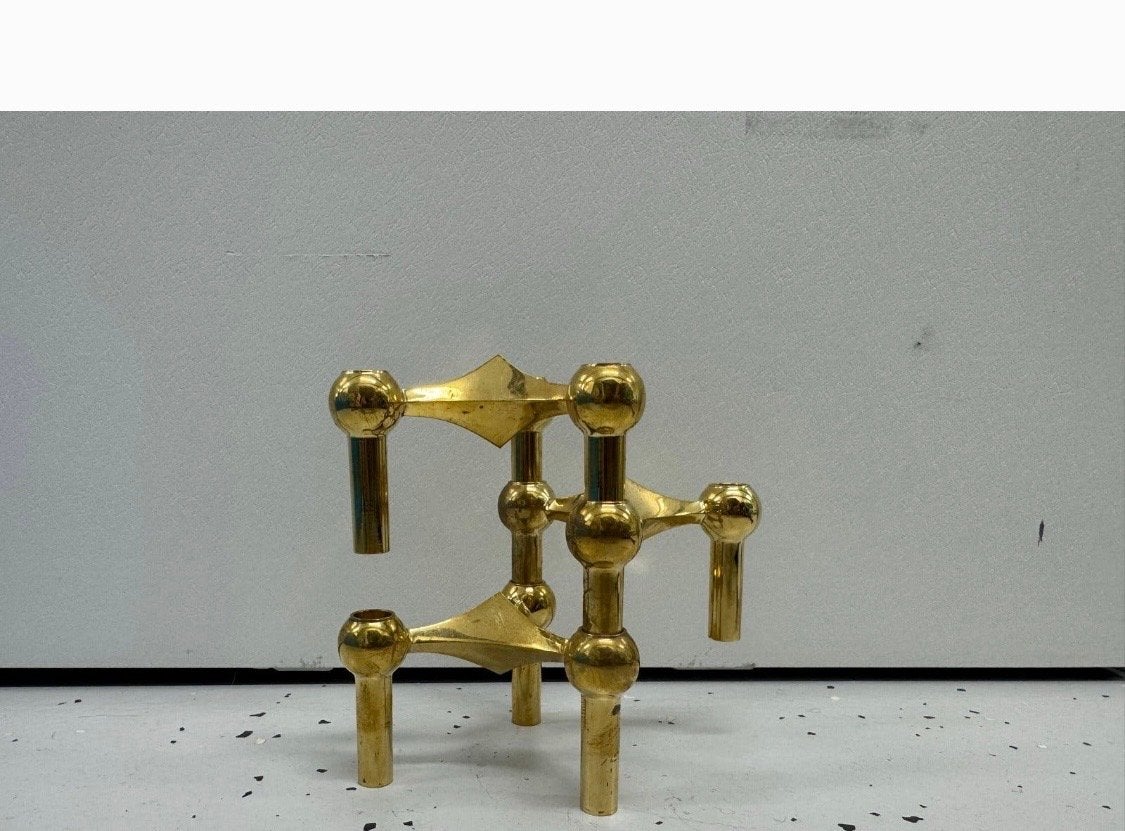 Nagel Vintage messing kandelaar - modulair ontwerp, Ophalen of Verzenden, Koper of Brons