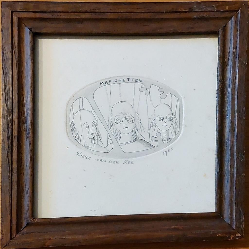 Unieke ets 'Marionetten' door Wiebe van der Zee, Antiek en Kunst, Kunst | Tekeningen en Foto's, Ophalen of Verzenden