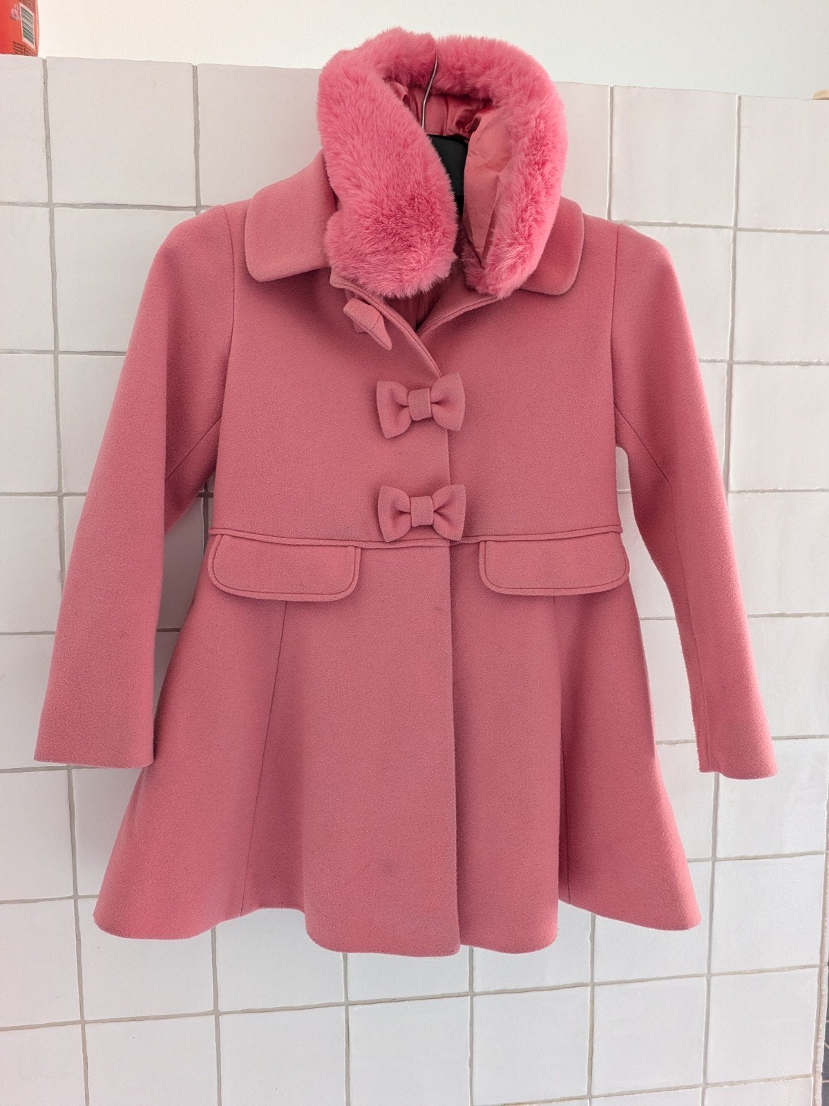 Monsoon roze meisjesjas met bontkraag maat 134/140, Ophalen of Verzenden, Zo goed als nieuw, Monsoon, Meisje