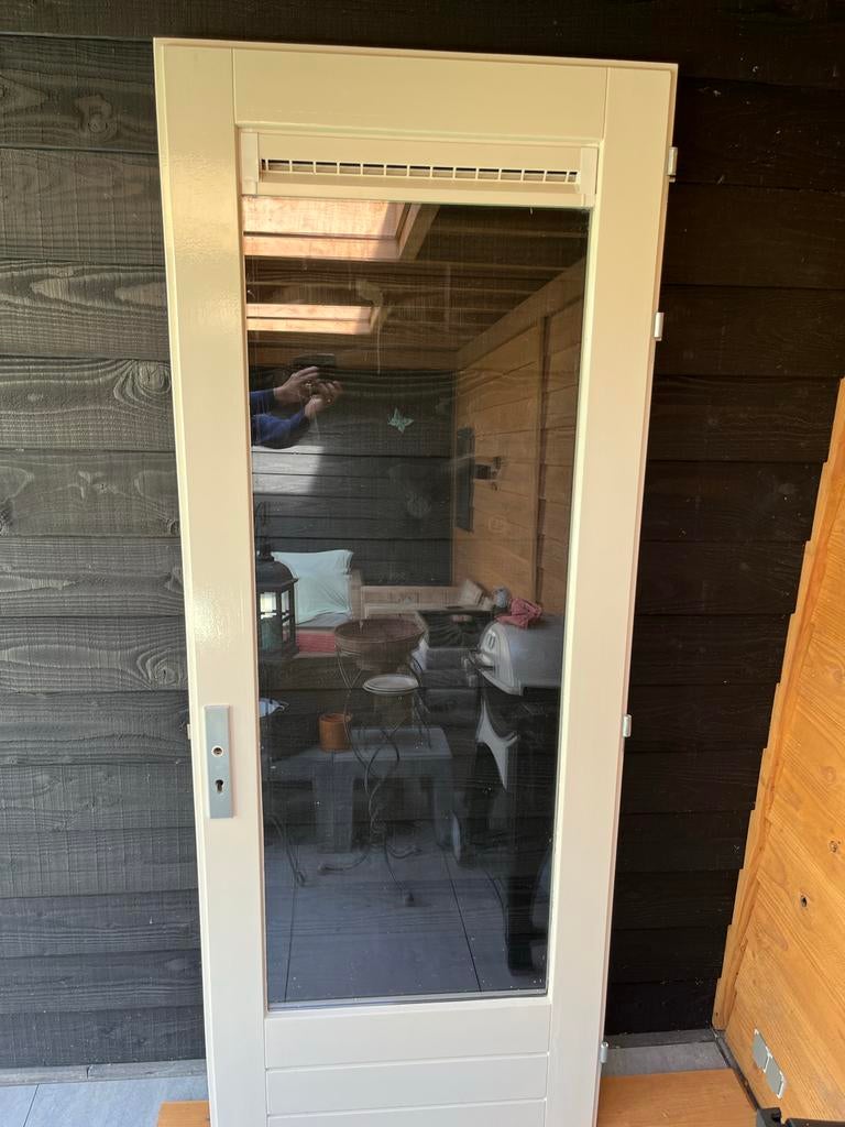 Hardhouten buitendeur HR++ glas 93x236 rechtsdraaiend, Ophalen, Gebruikt, 80 tot 100 cm, 215 cm of meer