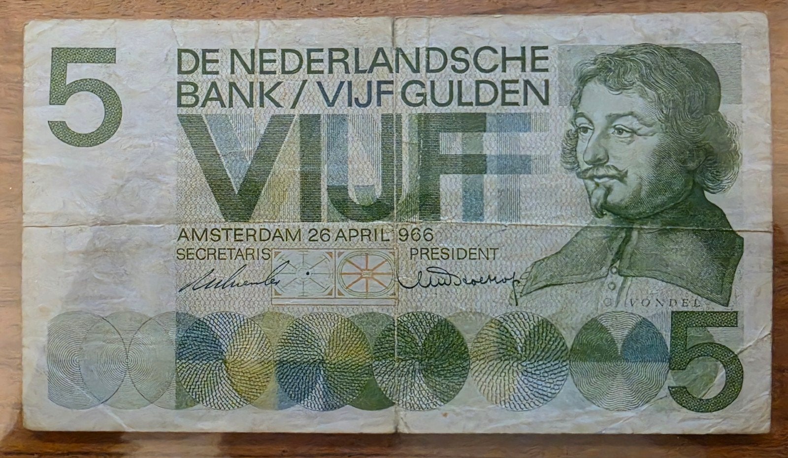 Zeldzaam 5 Gulden biljet uit 1966 - Vondel, Postzegels en Munten, Ophalen of Verzenden, 5 gulden, Los biljet