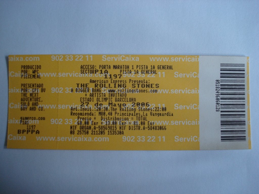 Ticket The Rolling Stones 2006 Barcelona, Ophalen of Verzenden, Zo goed als nieuw, Foto of Kaart