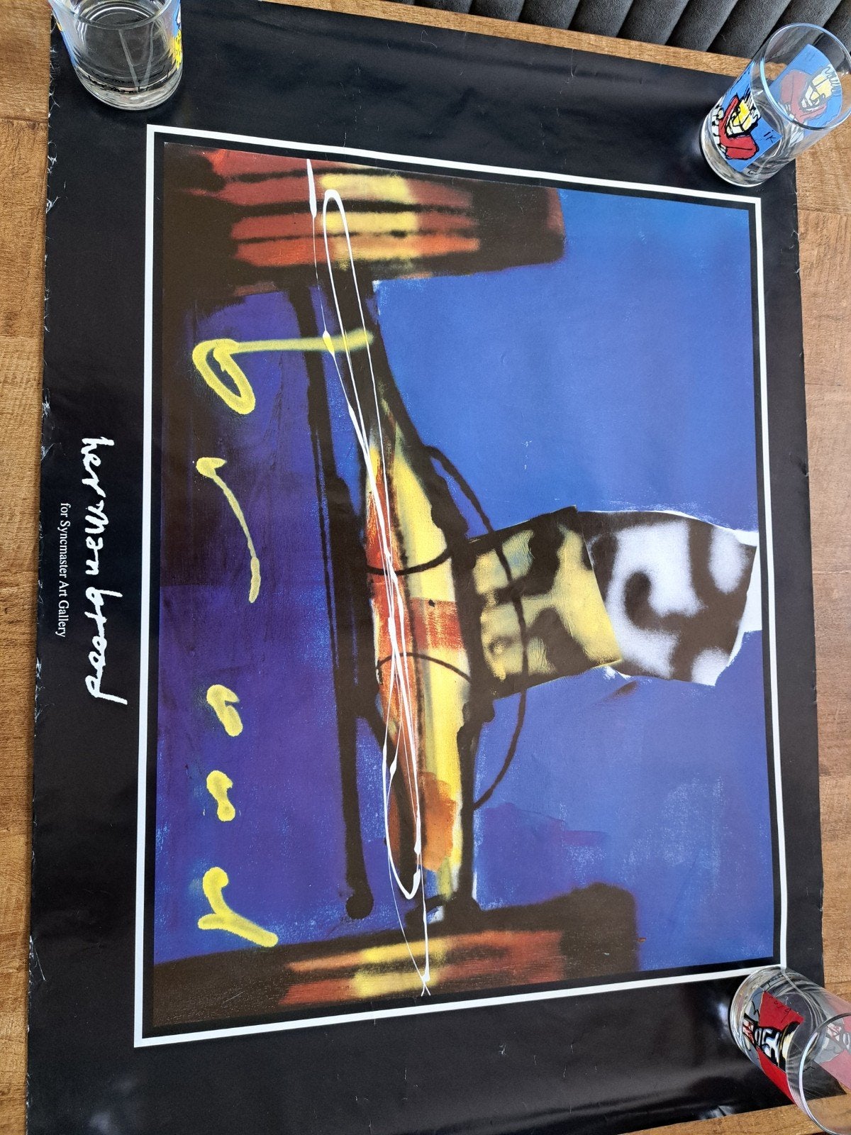 Herman Brood poster en 5 glazen - Vintage Collectie, Ophalen, Vintage, Gebruikt, Meerkleurig