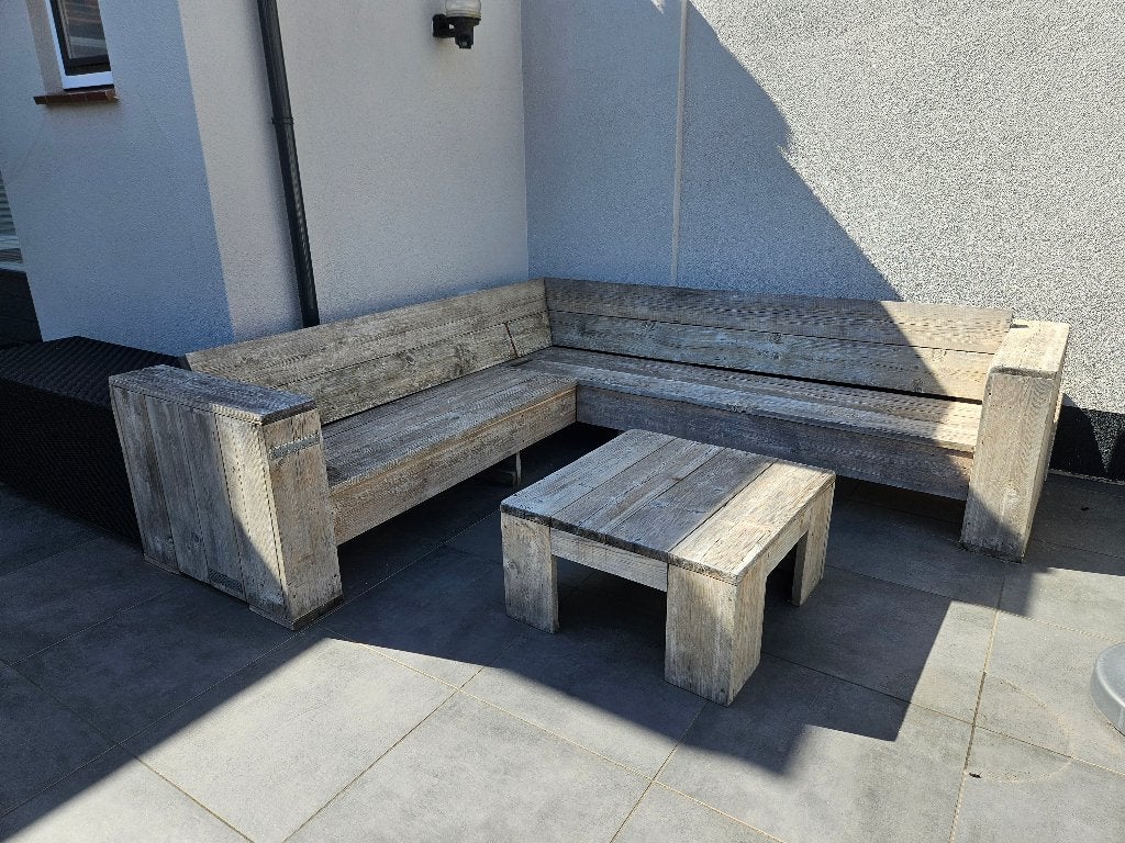 Steigerhout tuinmeubel, Ophalen, Gebruikt, Steigerhout, Tuinset