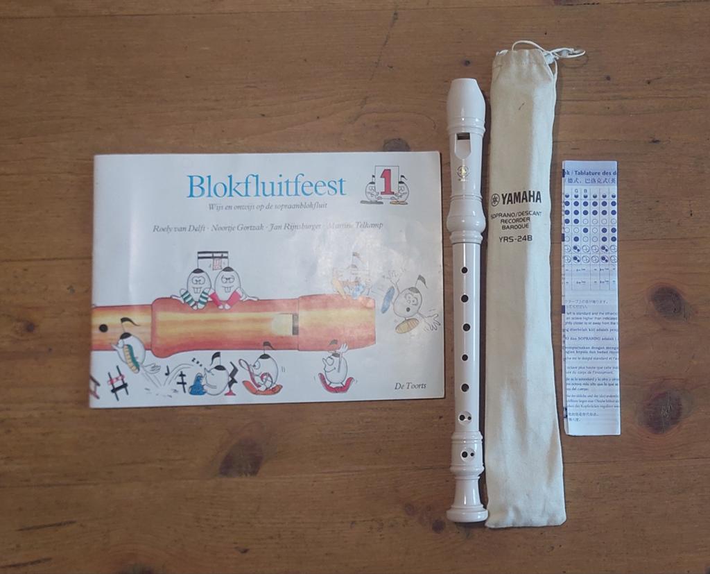 Yamaha Sopraan Blokfluit YRS-24B met lesboek en hoes, Ophalen of Verzenden, Gebruikt, Houtblazer