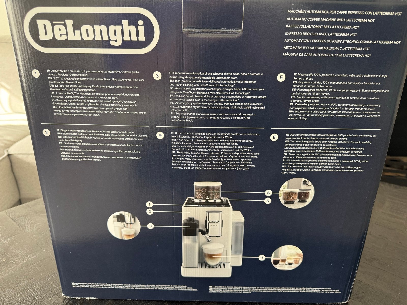 De'Longhi Rivelia Volautomatische Espressomachine Nieuw, Ophalen, Afneembaar waterreservoir, Espresso apparaat, 10 kopjes of meer