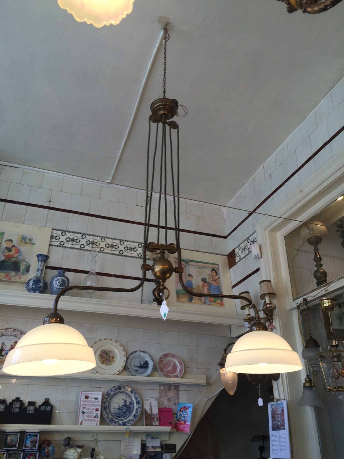 Landelijk dubbele schoollamp met lang bruin draad, Huis en Inrichting, Ophalen