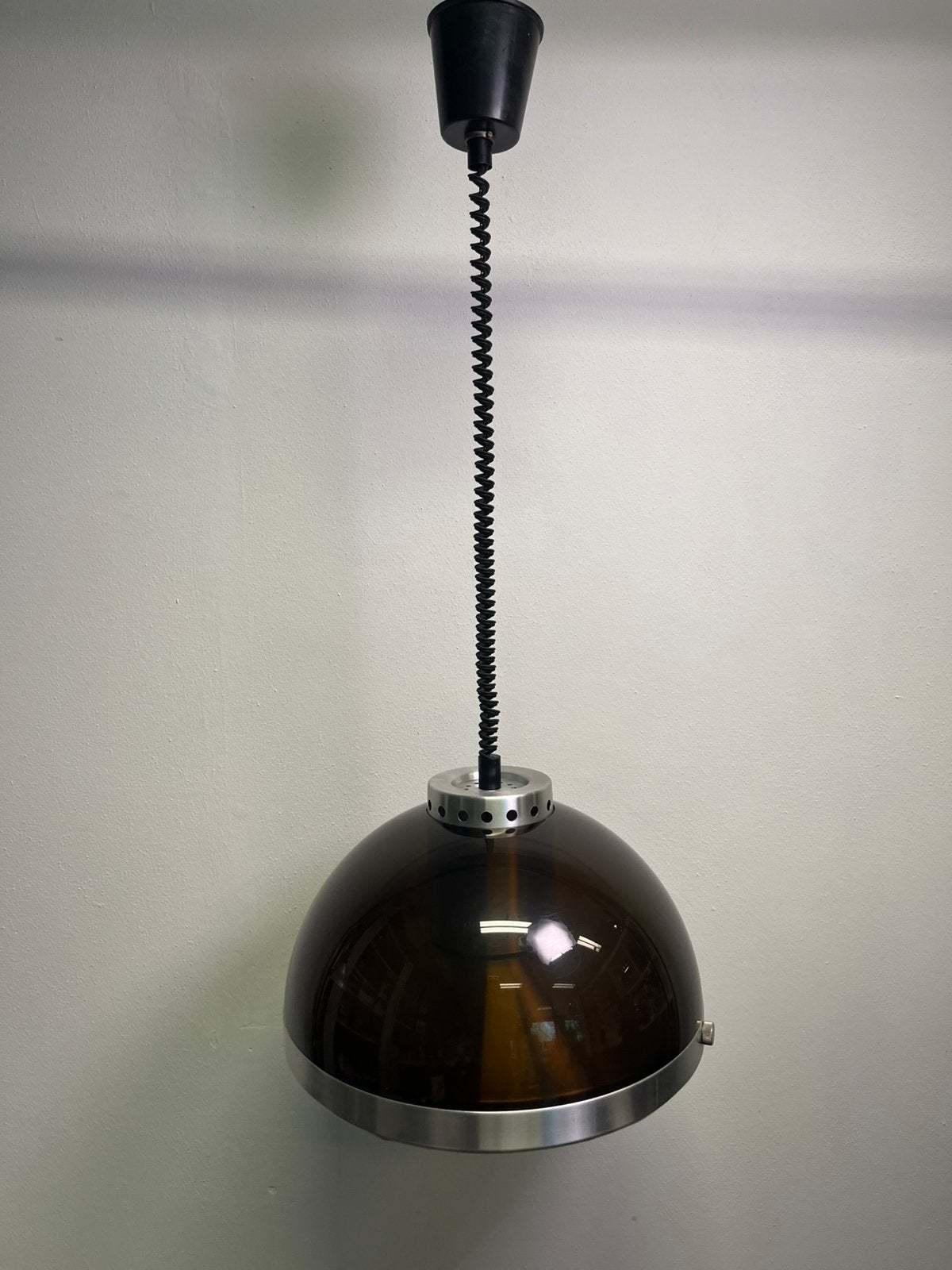 Dijkstra Space Age hanglamp rookbruin jaren 70, Ophalen, Zo goed als nieuw, Metaal