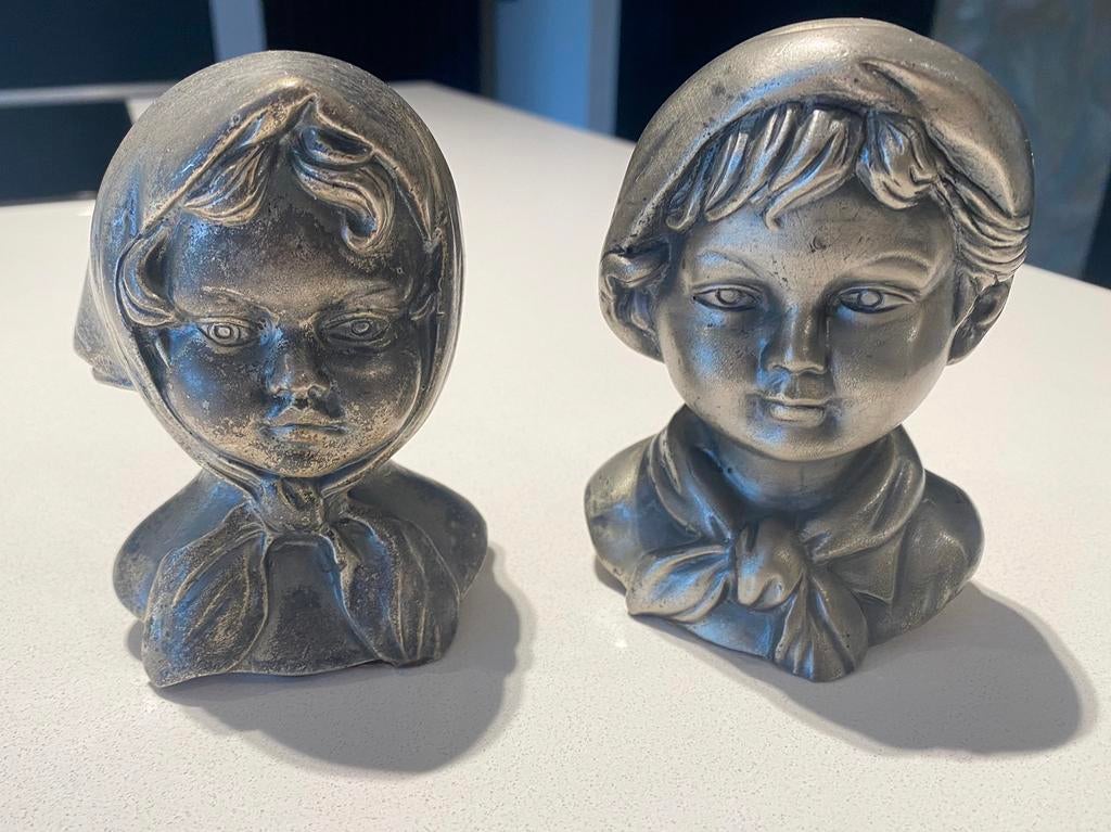 2 tinnen kinderkopjes Peltro, Verzamelen, Ophalen, Gebruikt, Mens