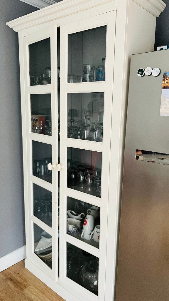 Mooie vitrinekast, 215x100x35 cm, Huis en Inrichting, Kasten | Vitrinekasten, Ophalen, Gebruikt, 100 tot 150 cm, 200 cm of meer