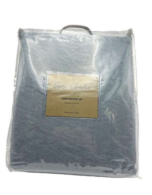 100% linnen dekbedovertrek 260x240 met slopen Blue/Grey, Huis en Inrichting, Slaapkamer | Beddengoed, Blauw, Ophalen of Verzenden
