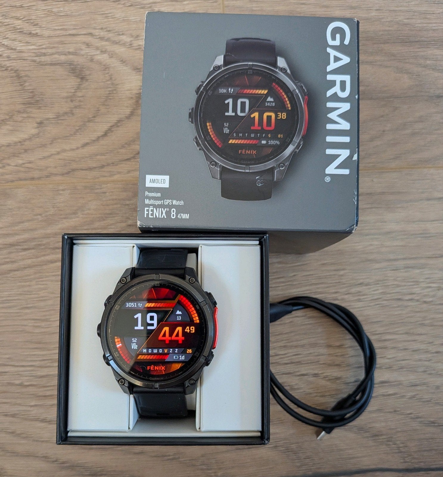 Garmin Fenix 8 47mm AMOLED, Zwart, Garmin, Ophalen of Verzenden, Zo goed als nieuw
