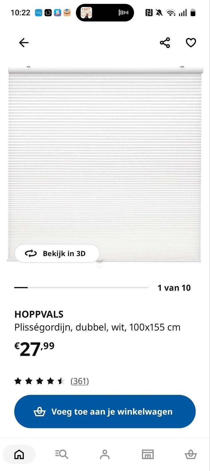 IKEA HOPPVALS Plisségordijn, dubbel, wit, 100x155 cm, Wit, Nieuw, Ophalen of Verzenden, 100 cm