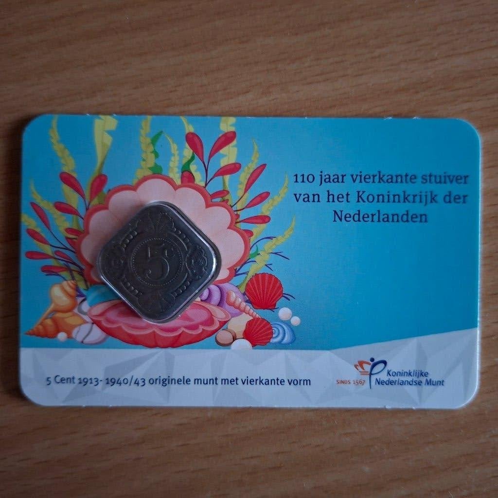 110 jaar vierkante stuiver (1914) in coincard, Ophalen of Verzenden, Koningin Wilhelmina